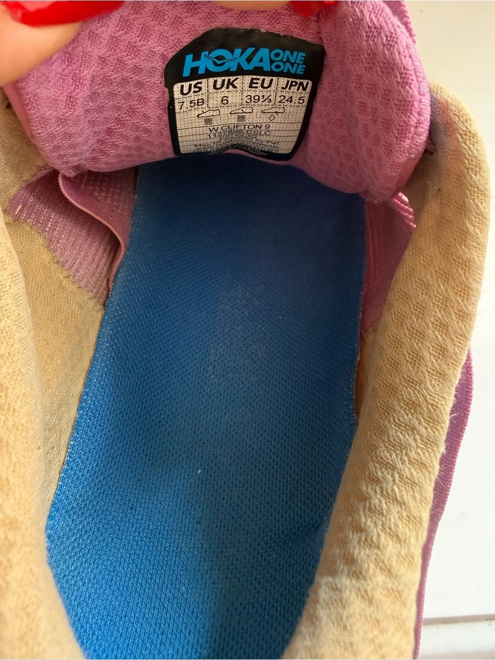 Hoka Clifton 9 Women size 7.5 Pink and Blue Running Sneaker
